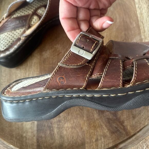 Born Vintage Brown Leather Sandals Slides with Buckle Chunky Boho Women’s Size 7 - Picture 4 of 12